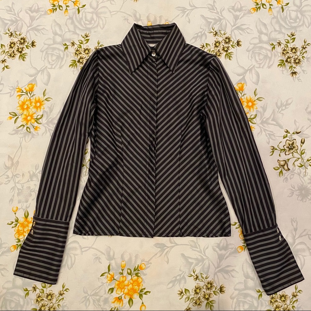 Farinaz Taghavi Size 2 Striped Collared Shirt